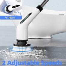 Electric Rotary Cleaner, An Electric Rotary Cleaner With A 5-Cell Battery Indicator Light, An Electric Cleaning Brush Equipped With 7 Different Replacement Brush Heads And A Detachable Telescopic Rod, An Electric Bathroom Cleaner Suitable For Floors, Tiles, Kitchens, Bathtubs, Cars, And Living Rooms. - trắng - Xem 6