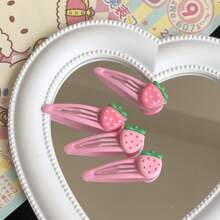 4pcs/Set Women Elegant Minimalist Strawberry Hair Clips, Suitable For Everyday Bangs And Hair Styling Claw Clips Hair Claws Hair Barrettes, School Stuff, Pink Hair Clips, Cute Accessories