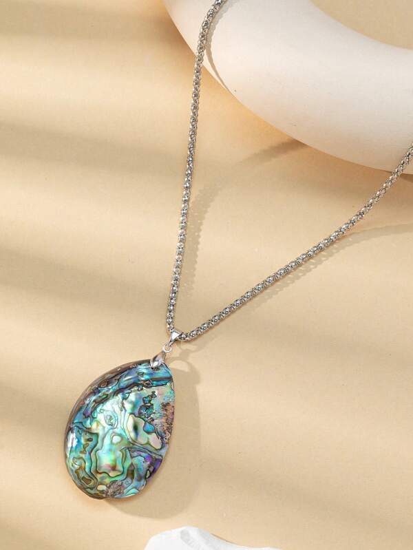 1pc Natural Abalone Shell Copper Edged Pendant Necklace