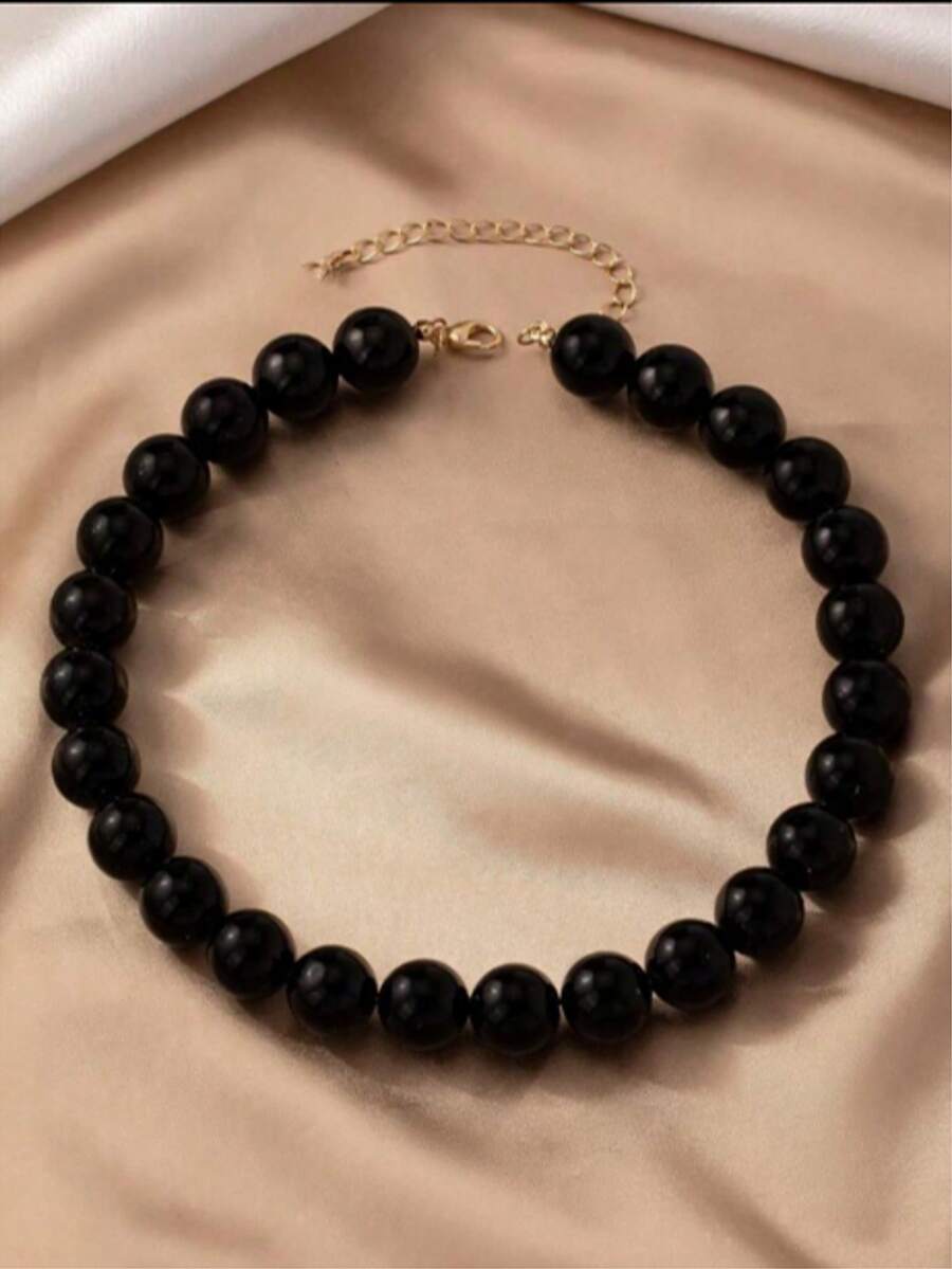 1pc Fashion Versatile Simple Black Beaded Necklace - Black - View 1