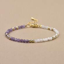 1 Stück minimalistisches Naturstein Perlen-Armband mit Amethyst & Mondstein 3mm geschliffenen Perlen, Damen Accessoire für Alltag & Feiertage