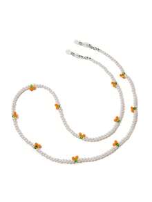 1pc Crystal Eyeglasses Chain, Multi-Purpose Necklace, Beaded Pearl & Cherry Mask Chain, Anti-Drop Hanging Chain [Cherry Beaded] - Orange - View 1