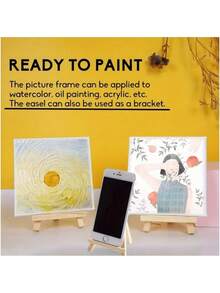 Painting 27pcs Set (6 Canvases + 6 Easels + 10 Brushes + 5 Palettes) Art Tool Set, White Canvas Wooden Easel, For Acrylic And Watercolor Practice, Easy To Carry, With Brushes And Palettes, Easy To Clean And Reuse