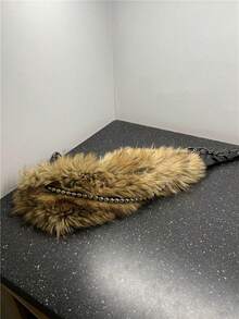 1 件人造毛皮可爱 PU（皮革）一体式系带毛茸茸腰带，复古性感风格，适合春季、夏季、秋季、冬季秋季、万圣节 - 棕色毛毛皮帶款 - 查看 8