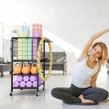 Weight Rack For Home Gym Workout Equipment Storage Organizer Home Gym Yoga Mat Storage Rack Weight Storage Racks With Hooks Yoga Mat Holder With Wheels For Yoga Block Dumbbell Resistance Band - Black - View 5