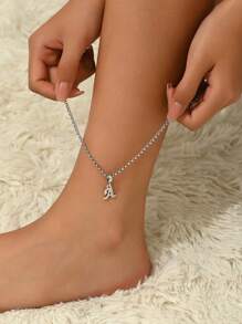 1pc Fashionable Minimalist 26 English Letter Crystal Inlaid Anklet, Suitable As Gift For Teenagers, Party And Holiday