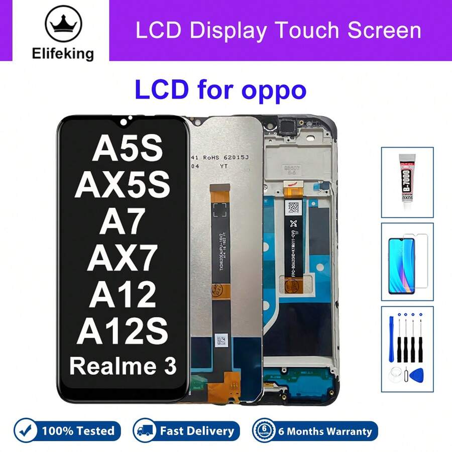 6.2" LCD替換顯示觸摸屏數字化組件,適用於OPPO A5s A12 A12S A7 Realme 3 Oppo AX5S AX7 - 黑色不含框 - 查看 1