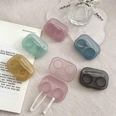 5/4/3/2/1pc Retro Chic Candy Color Mini Contact Lens Case Color Contact Lens Case Set With Mirror Compact Portable Immersion Storage Set Eye Contact Lens Color Contact Lens Case