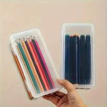 1-5 pezzi di Scatole di stoccaggio per articoli di cartoleria, grande capacità, in materiale PP trasparente, organizer chiaro per forniture artistiche, adatto per matite colorate, pennarelli per acquerelli, penne da disegno (colore casuale), astuccio, custodia per matite, zaino scolastico