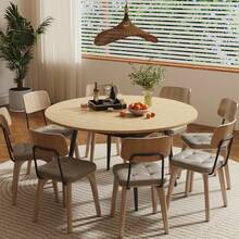 ChVans 55 Large Round Dining Table 4-8 Person, Extendable Dinner Kitchen Table Kitchen Dining Room, Office, Save Space - Khaki - View 1