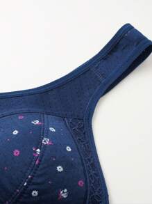3 Peças Sutiã Sem Arame de Fechamento Frontal Macio com Estampa Floral, Roupa Íntima Feminina