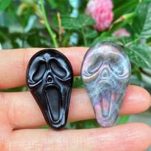 1 Stück 4 cm natürliche Obsidian/Spektrolit Feldspat Gesichtsmaske, geschnitzte Quartz Kristall, Kristall Figur, Wohndekoration, Kristall Chakra Geschenk, Kristall DIY Zubehör (Zufällige Lieferung)