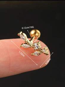 1PC Stainless Steel Cartilage Stud Earrings Crystal CZ Leaf Flower Star Moon Screw Back Earrings Tragus Helix Flat Rook Conch Standard Piercing Jewelry For Women