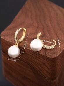 1 Pair Luxury Pearl Inlaid Copper Pendant Earrings, Elegant Vintage Style Gift For Women
