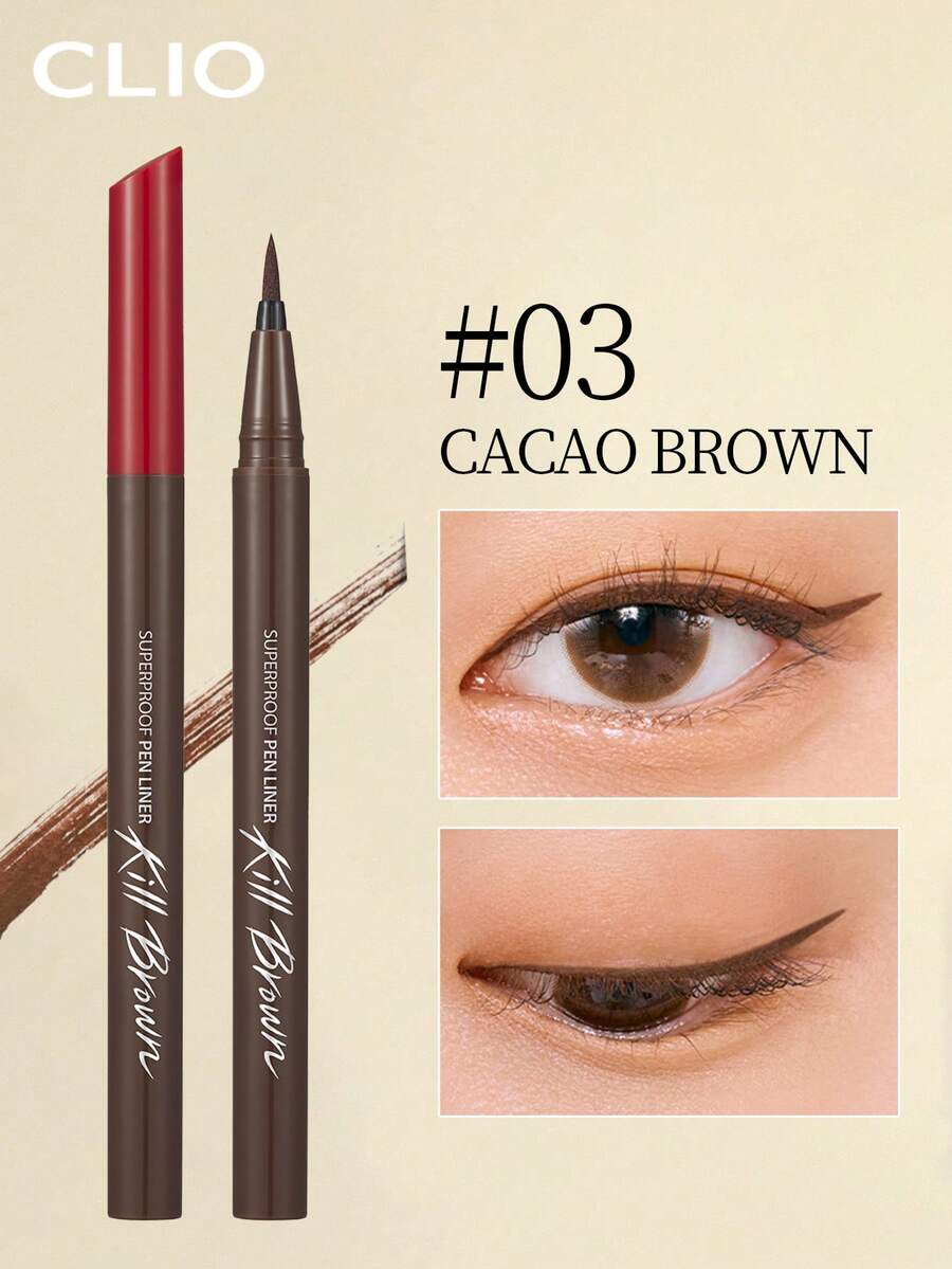Clio K-Beauty SUPERPROOF PEN LINER KILL BLACK 刷頭眼線液筆,液體眼線筆,深邃顯色,出墨順滑,快乾,防水防汗,適合日常妝容 - 03 CACAO BROWN - 查看 1