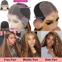 Glueless Wig 5x5 HD Transparent Lace Front Wigs Human Hair Deep Wave 13x4 Lace Front Wig 200% Density Pre Plucked Pre Cut Wigs For Women Natural Black Color, Comfort Fit For Daily Wear & Special Occasions Put On And Go Wig - SP4/27 - 查看 7