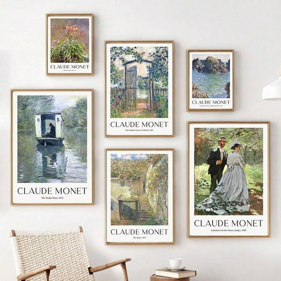 1pc Scandinavian Claude Monet Abstract Intage Posters Wall Art Canvas Painting Hotel Cafe Indoor Home Living Room Gifts Decor Optional Frame - Multicolor - View 1