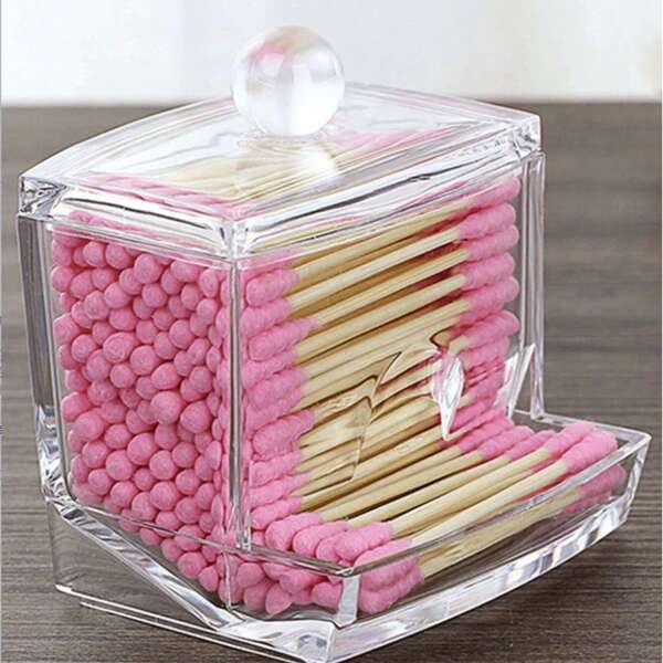 1 pezzo Scatola di stoccaggio trasparente per bastoncini di pulizia, scatola di stoccaggio portatile per la casa, contenitore in cristallo per palline di pulizia, scatola in plastica per il bagno, adatta per vacanze al mare, raccolta per il bagno, raccolta per la camera da letto, grande capacità