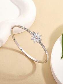 1 pieza Brazalete de mujer con diseño de flor, brazalete de amistad con circonita incrustada, regalo de temporada de graduación lindo