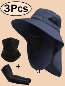 3 件套遮阳帽 + 袖套 + 围脖 男女款渔夫帽 UPF 50+ 布尼帽 可折叠防晒 徒步沙滩钓鱼 夏季