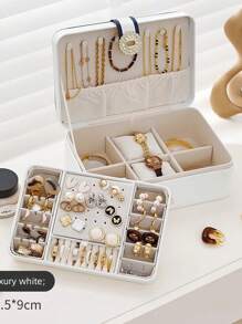 صندوق مجوهرات عالي الجودة قطعة واحدة للقلادات والأقراط والخواتم والأساور وصندوق تخزين المجوهرات الفاخرة بسعة كبيرة لتنظيم تخزين النساء وضروريات السفر للعودة إلى المدرسة والتخزين في السكن الجامعي