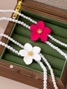 1pc Fashionable Colorful Floral Design 3D Pendant Necklace, Suitable For Elegant Women, Beach, Resort Jewelry
