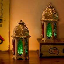 2 Stücke kleine schwarze marokkanische Stil Kerzenlaterne, kleine Teelichthalter mit transparenten Glasscheiben, hervorragend für Terrasse, Innen-/Außenbereich, Veranstaltungen, Ramadan, Partys und Hochzeiten