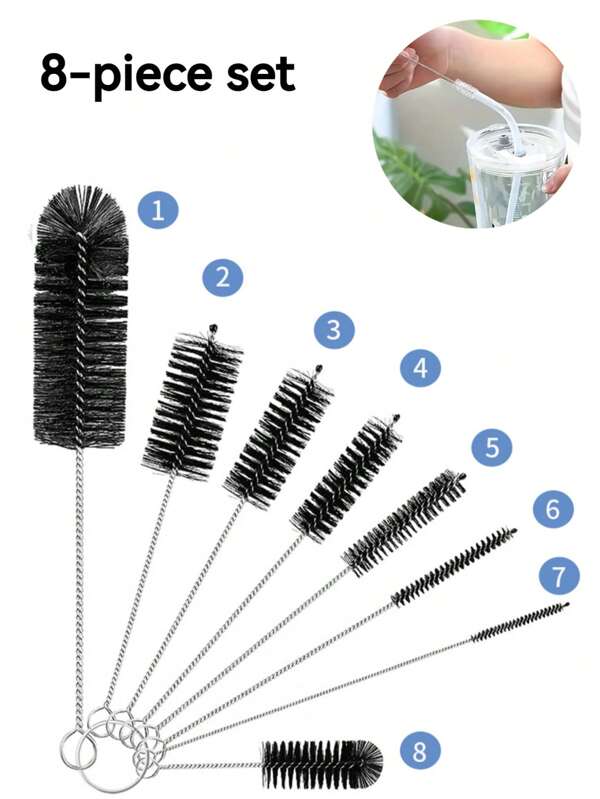 [Cleaning Brush Set] 1/8pcs Multi-Purpose Cleaning Brush, Multi-Purpose Cleaning Brush Set, Pipe Cleaning Brush, Cup Brush, Thin Tube Straw Brush, Long Tube Brush, Pipe Unclogging Brush, Drain Pipe Unclogging Brush, Small Straw Brush