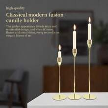 3pcs Set Simulated Gold Candle Holders, Smooth Glossy Finish, Column Shape With Candle Holder Top, Slim Stem, And Round Base, For Candle Placement, Creating Ambiance, Home Decor, Candlelight Dinner, Wedding, Anniversary