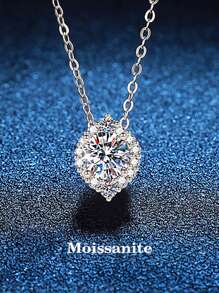 1pc 925 Sterling Silver 1 Carat Mossanite Necklace, Elegant & Fashionable, Suitable For Women's Daily Wear, Party, Commute, Mother's Day, Wedding Anniversary, Jewelry Gift
