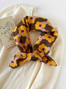 1 pezzo Nuovo arrivo da donna Sciarpa quadrata in cotone 100% da 70 cm, stile bohémien, stampa floreale, versatile, per primavera/estate