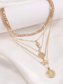 1pc Rose Flower Angel Multi-Layer Pendant Necklace
