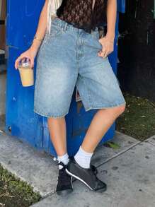 MYOURSA Summer Outfits Denim Bermuda Shorts Loose Fit