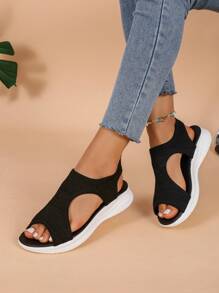 2025 Summer Fashionable Breathable Knit Fabric Student Soft Bottom Casual Mesh Sandals For Women, Lightweight Non-Slip Outdoor Beach Shoes, Multiple Colors Available, Size 36-42