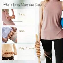 قطعة واحدة من دافع التدليك الخشبي مع مقابض مضادة للانزلاق وعجلات مؤشرة- مصمم لعشاق اللياقة البدنية لاستهداف الذراعين والساقين والأفخاذ والأرداف والظهر، ملحقات صالة الألعاب الرياضية