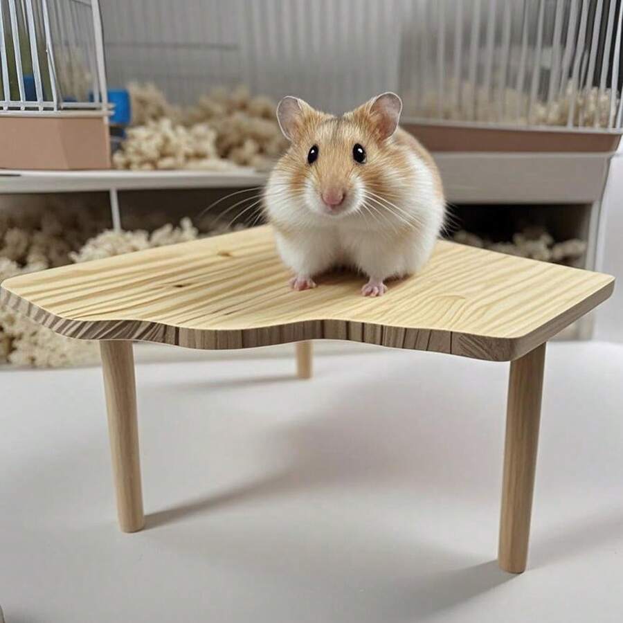 1pc Semicircular Corner Wooden Hamster 2-Layer Platform Desk, Small Pet Cage Furniture, Easy Assembly, Climbing Interaction Stand Toy, Suitable For All Seasons - Multicolor - View 1