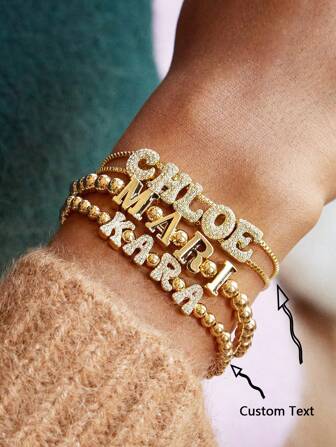 1pc Custom Nameplate Double Layer Sliding Letter Adjustable Bracelet, With Simulated Zirconia, Suitable For Women's Daily Wear, Gift For Valentine's Day, Mother's Day, Anniversary, Color Options: Gold, Fashion, Multicolor, Retro, Hip Hop, Simple, Y2K Ideal Gifts For Him, Ideal Gifts For Her, Her, Boyfriend, Girlfriend, Dad, Mom, Family, Friends, For Anniversaries, For Birthdays, For Graduation, For Prom, For Party,Delicate Romance,Silver Stylish