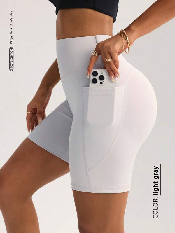 FWH Women's Fashion Stretchy Casual Elegant Sports Fitness Shorts – Spring/Summer Versatile Retro Simple Slimming High-Waisted Comfortable Running Streetwear Basic Advanced Edition (With Pockets/Sexy Booty-Lifting Peach Yoga Shorts)