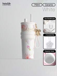Vaso térmico de gran capacidad de 500ml/700ml/710ml - Taza de café de acero inoxidable con tapa, vaso de viaje para bebidas calientes y frías, compatible con portavasos de coche, material, tapa con boquilla y soporte para pajita, banda de silicona antideslizante para sujetar, portátil para exteriores, camping, oficina, regalo de botella de agua para novia, estudiante, vuelta al cole para niños