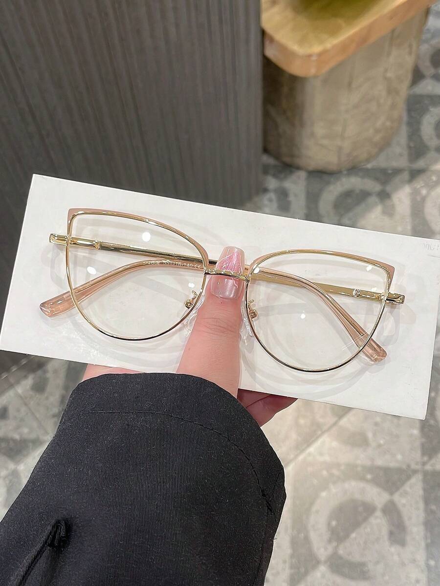 1 chiếc Kính mát nữ gọng kim loại mắt mèo nhiều màu thời trang đơn giản, cá tính, phong cách retro, mùa xuân, mặc thường ngày, không cần đơn thuốc