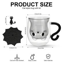 Double Wall Glass Cat Mug - Insulated Cute Coffee Cup With Handle, Holiday Gift For Women/Wife (Christmas Halloween Valentine's Mothers Day Easter) Birthday Present Idea For Cat Lovers