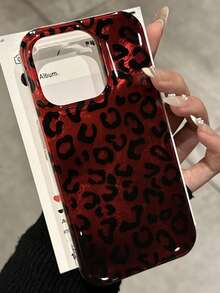 猎豹纹复古酒红色豹纹手机壳适用于 11 12 13 14 15 16 Pro Max Plus 涡纹保护套