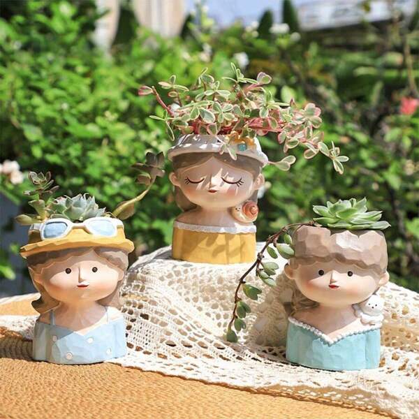 1 pièce Nouveau pot de fleur mignon de fille ensoleillée, convient à la décoration de jardin, à la décoration du balcon de la maison, également un excellent cadeau pour les vacances, printemps/été