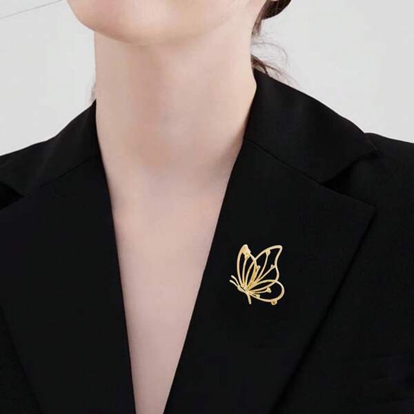 Double-Layer Chain Jade Feather Pendant Waist Chain, Round Ring Metal Trouser Chain, Casual Butterfly Zinc Alloy Brooch, Suitable For All Seasons School