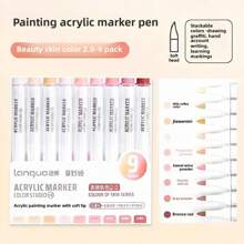 Languo 9 Color Acrylic Paint Marker,Flexible Head,Brightly Colored For Stackable Colors,Doodle Drawing,Handwriting,Learning Markers Art Supplies Stationery Back To School