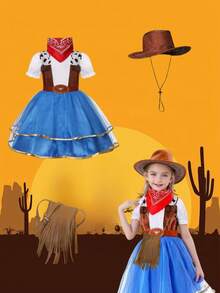 Disfraz de vaquera para niñas, conjunto de vaquera occidental para niños con sombrero, disfraz de vaquera para niñas para Halloween, cumpleaños, fiesta de Navidad y disfraz - Ver 1