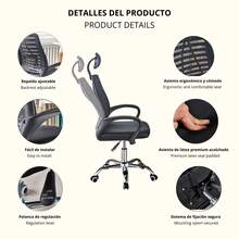 JUICYGOODS HOME & DECOR Office Desk Chair With Adjustable Headrest, Breathable Mesh And Ergonomic Latex Backrest With Nylon Lining, Height Adjustment Lever, Armrests, 360° Swivel Casters And Metal Base - 24/48h Delivery To Mainland Spain - 黑色 - 查看 2