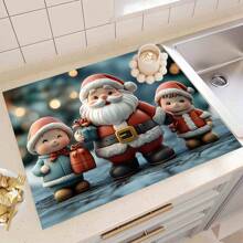 1 Pack Of 3 Santa Claus, Snowman And Snowflake Printed Silicone Coffee Drink Coasters, Anti-Slip & Super Absorbent Washable Drainage Mats For Countertop, Kitchen, Dining Table, Holiday Decor