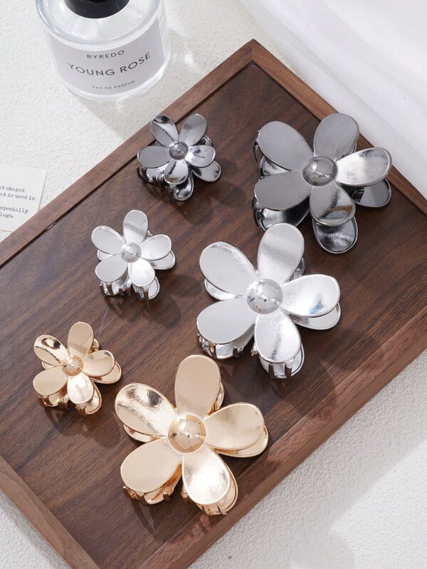 Conjunto de 2/6 presilhas de cabelo florais brilhantes de metal, estilo elegante, simples e doce para penteados meio presos, adequado para o dia a dia, viagens, festas, verão versátil