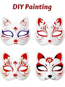 1/6/10/20 Piezas Máscaras blancas de gato y zorro de la marca Therian, máscaras en blanco para DIY, máscaras de animales para mitad de la cara, disfraces de Halloween, mascarada y cosplay